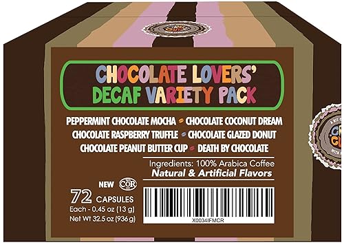 Vista 17 de Crazy Cups Paquete variado de cápsulas de café de chocolate descafeinado con sabor a chocolate para máquinas Keurig K Cup