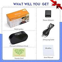 Vista 8 de Plumeet [Versión actualizada] Reloj despertador LED digital con atenuador de brillo ajustable y volumen de alarma, pantalla de dígitos azules de 12