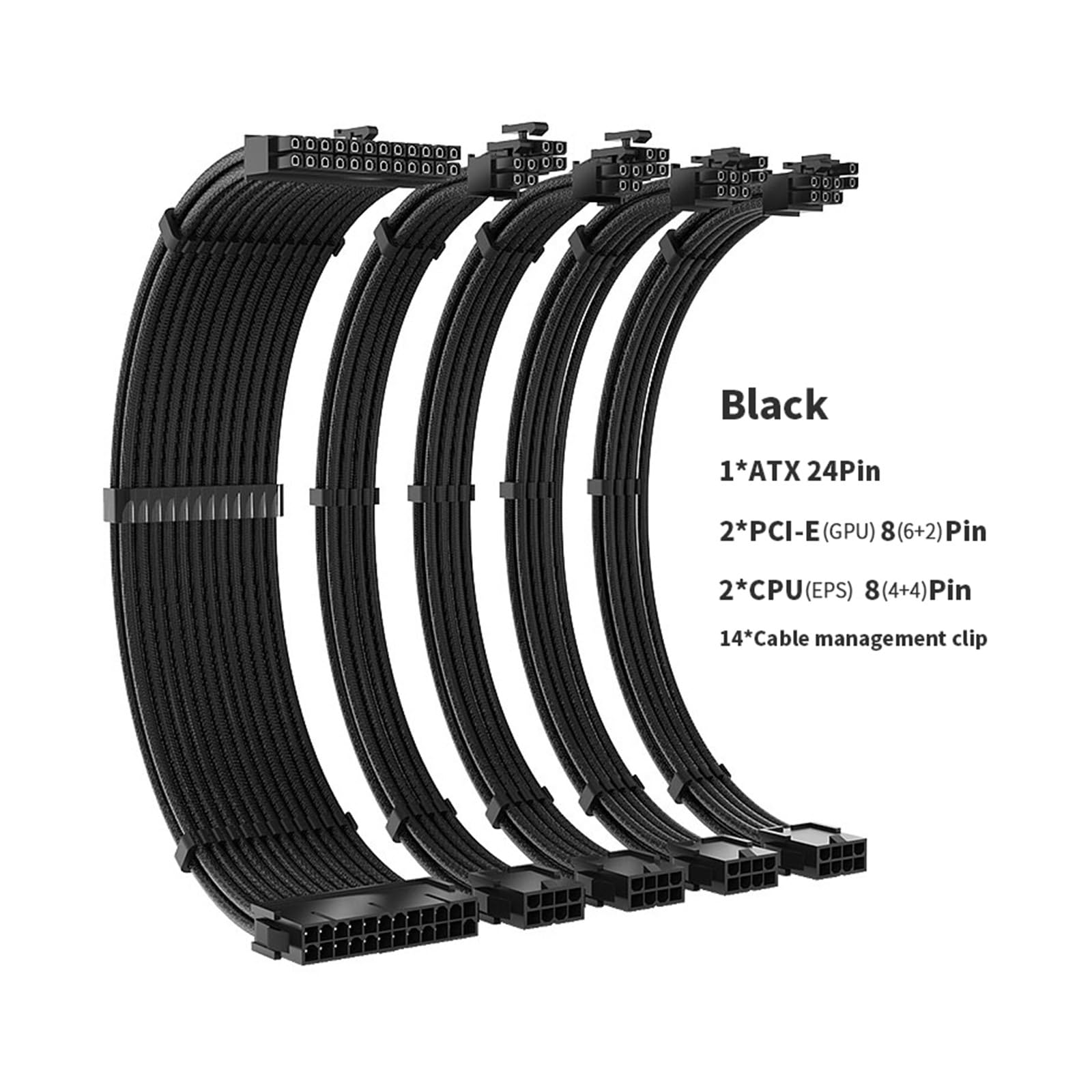 Cavo di alimentazione con manicotto per PC, set di cavi di prolunga da 35 cm, 24 pin, GPU, PCIE, 6+2 pin, 8 pin, CPU 4 + 4 pin, 18 AWG, cavo di alimentazione in nylon intrecciato