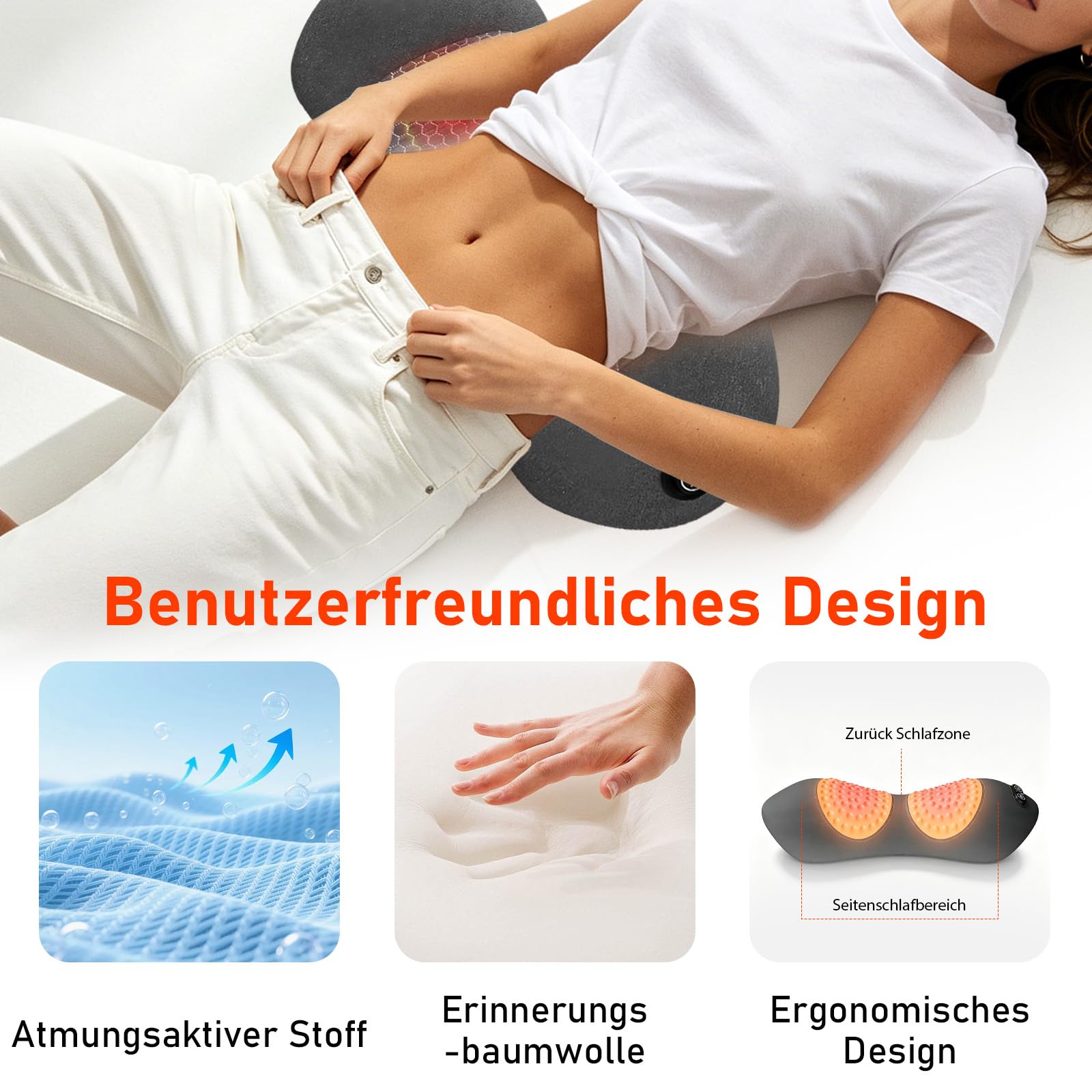 Masseur de dos 3 en 1, courbure dorée à 135°, traction vertébrale, chaleur thérapeutique et massage par vibration, vibration thérapeutique de la chaleur, soulage la sciatique, les douleurs dorsales