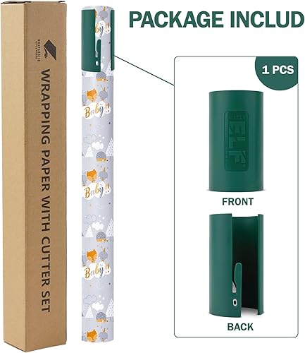 Vista 275 de WRAPAHOLIC Papel de regalo reversible, mini rollo, 17 pulgadas x 33 pies, adorable diseño de gato y azul sólido para cumpleaños, vacaciones