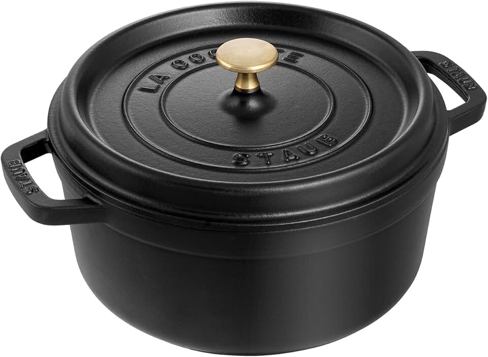 STAUB Cast Iron Round Cocotte, Dutch Oven, 4-quart, serves 3-4, Made in France, Matte Black
