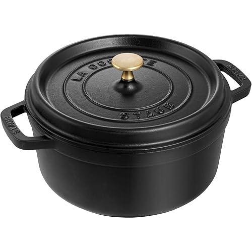 STAUB Cast Iron Dutch Oven 4-qt Round Cocotte, Made in France, Serves 3-4, Matte Black