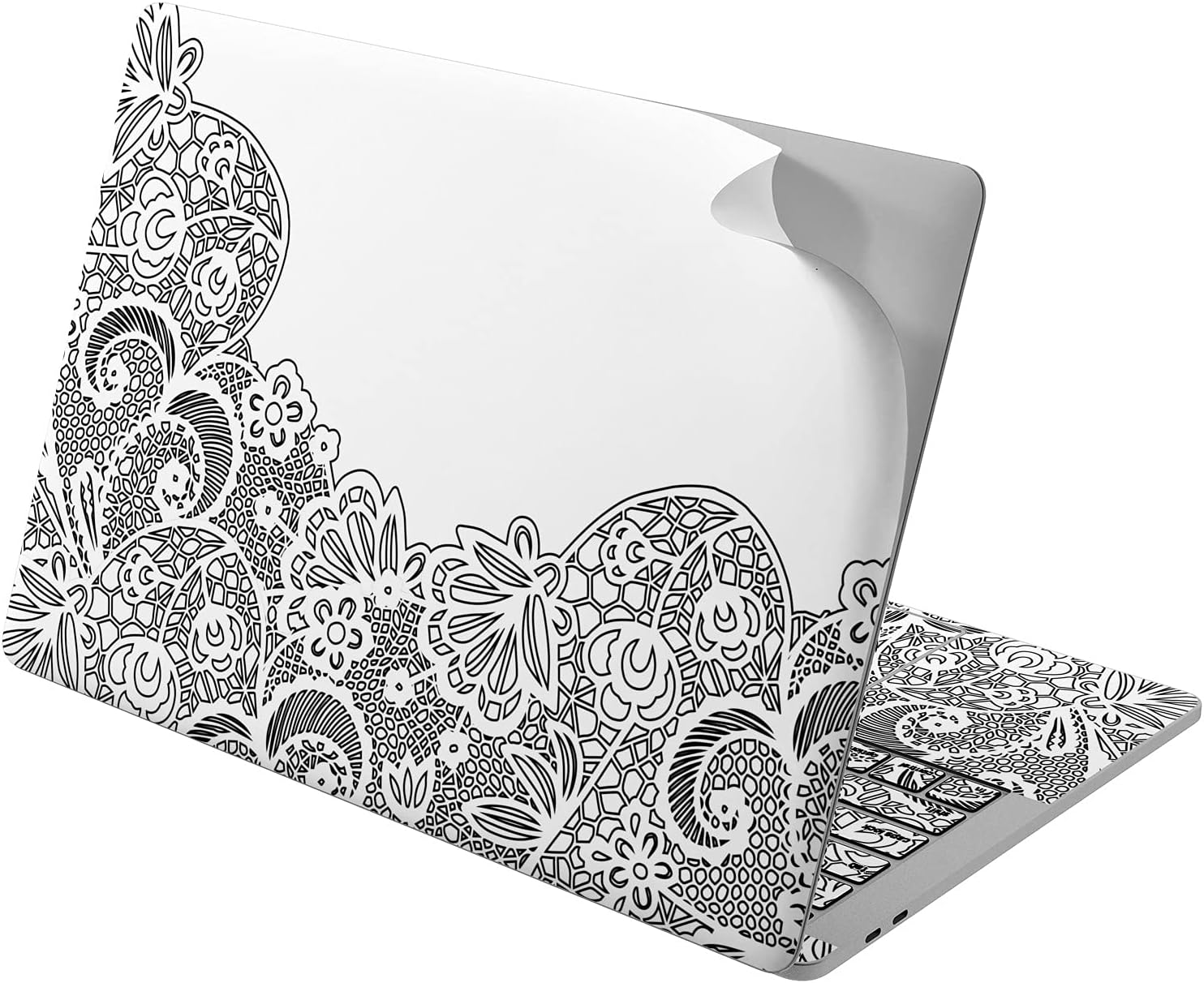 Vinyl Decal Skin Compatible for MacBook Pro 16 M3 M2 M1 14 2023 Air 15 2022 Retina 2020 Air 13 Mac 12 Sticker Oriental Laptop New Cover Boho Print Design Luxury Gentle Lace Pattern Henna image 5
