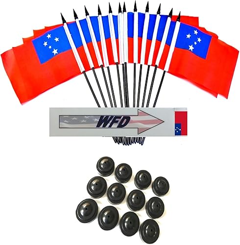 Miniatura 36 de Una docena de banderas y bases de escritorio Nauru, 12 banderas de poliéster en miniatura para oficina y pequeñas con 12 soportes negros Banderas