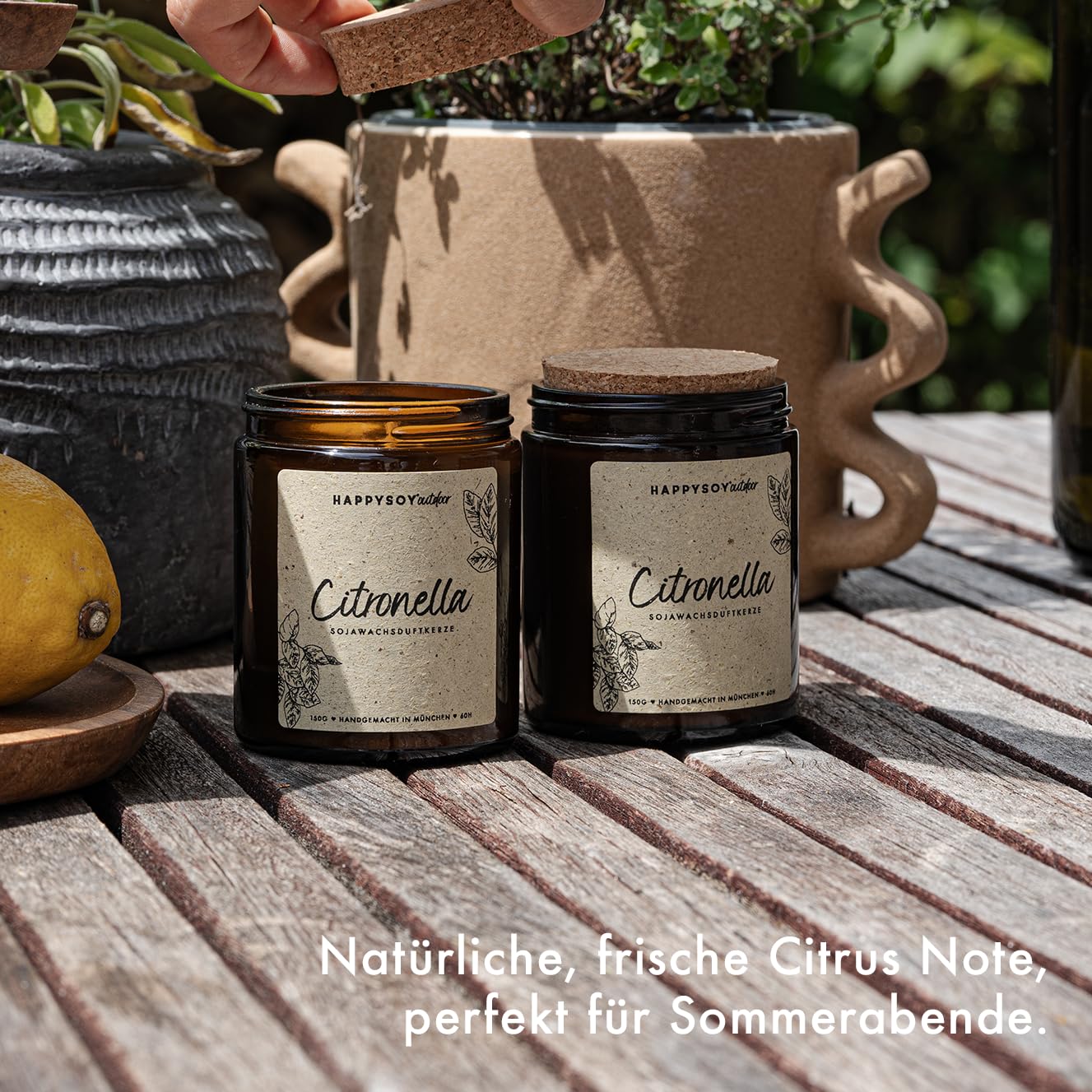 Citronella Kerze aus Sojawachs - 200 Std. Brenndauer, 2 Stk Duftkerzen-Set für Camping, Garten-Kerze, Outdoor/Indoor, im Freien - natürliches Citronellaöl, Zitronella, Lemongrass