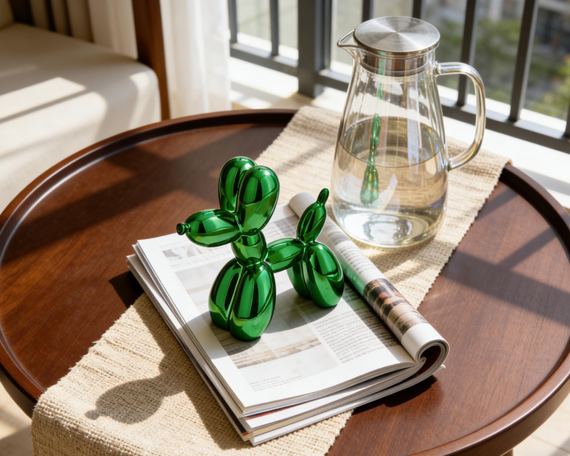 Statuetta a forma di cane palloncino, finitura lucida, galvanizzato, 10,2 cm, piccolo soprammobile per la decorazione di scaffali e scrivanie, piccola decorazione versatile, verde