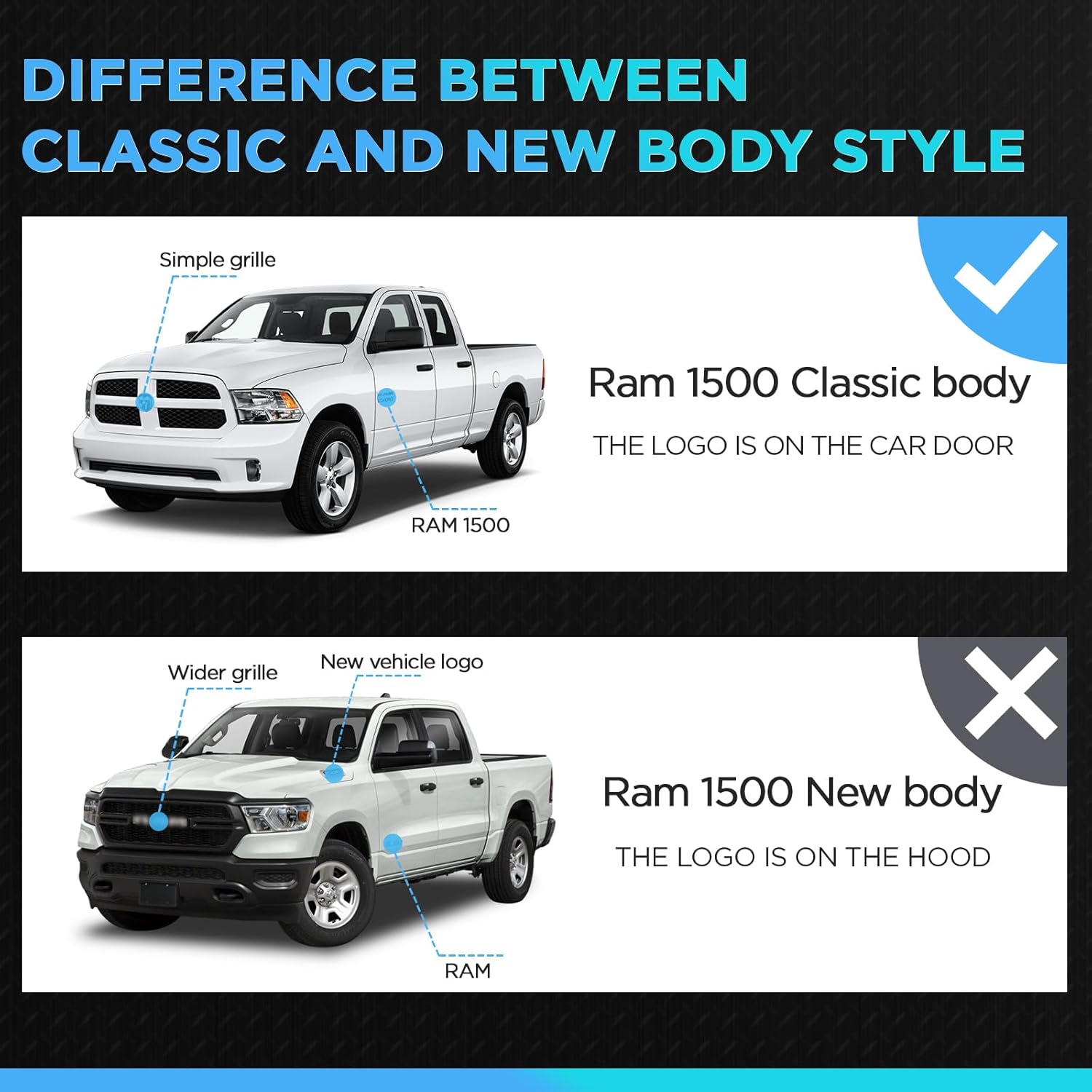 PZ 6" Running Boards Side Steps Compatible with 2019-2024 Dodge Ram 1500 Classic Body Style Quad Cab/Extended Cab, Black Heavy Duty Carbon Steel Step Rails Nerf Bars