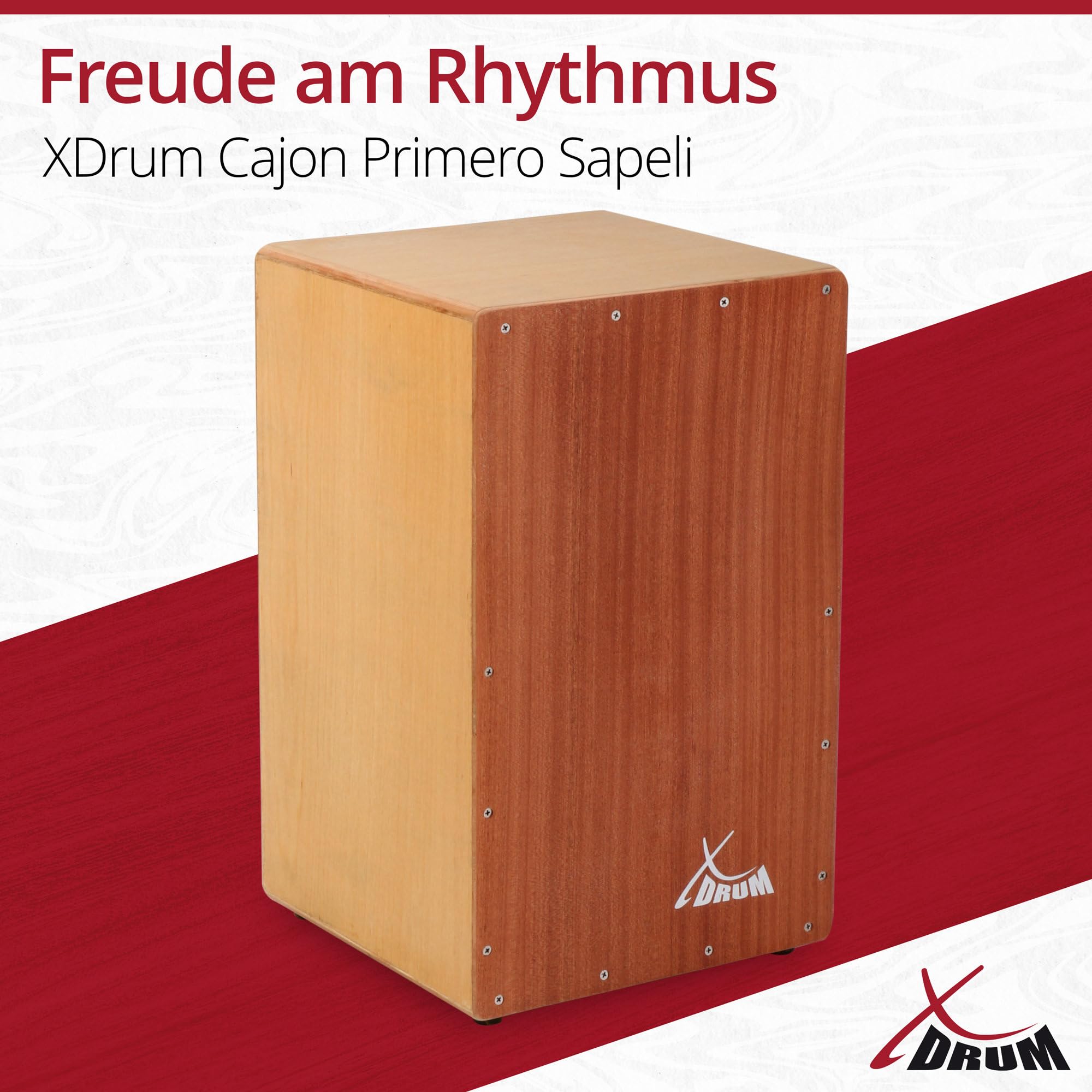 XDrum Cajon Primero Sapeli - Kistentrommel inkl. Rucksacktasche und Schule - Trommelkiste mit Snare Sound - Holz Drum Kiste mit Gigbag