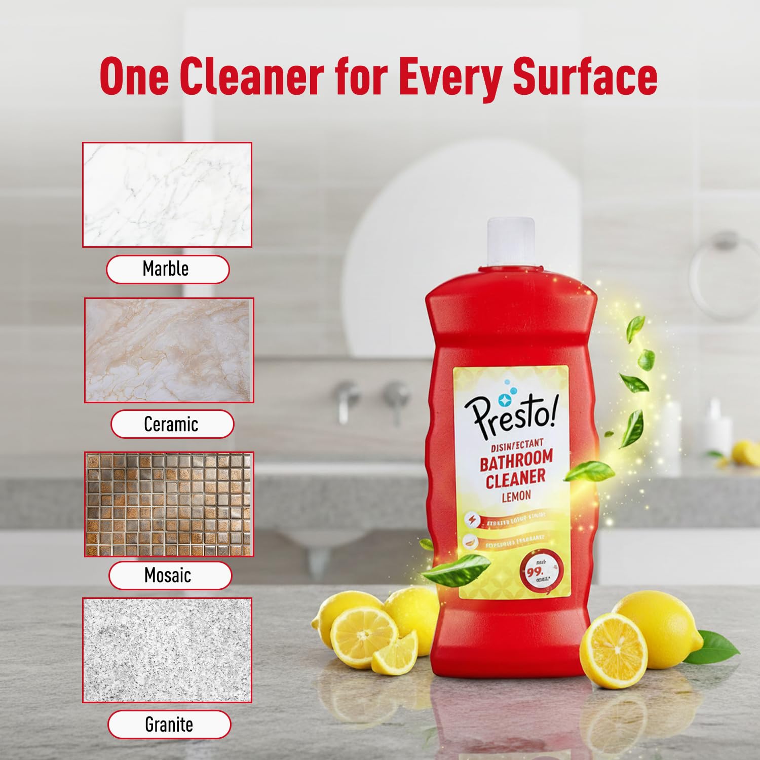 Amazon Brand - Presto! Bathroom Cleaner - 1 L (Lemon, Pack of 2) 3