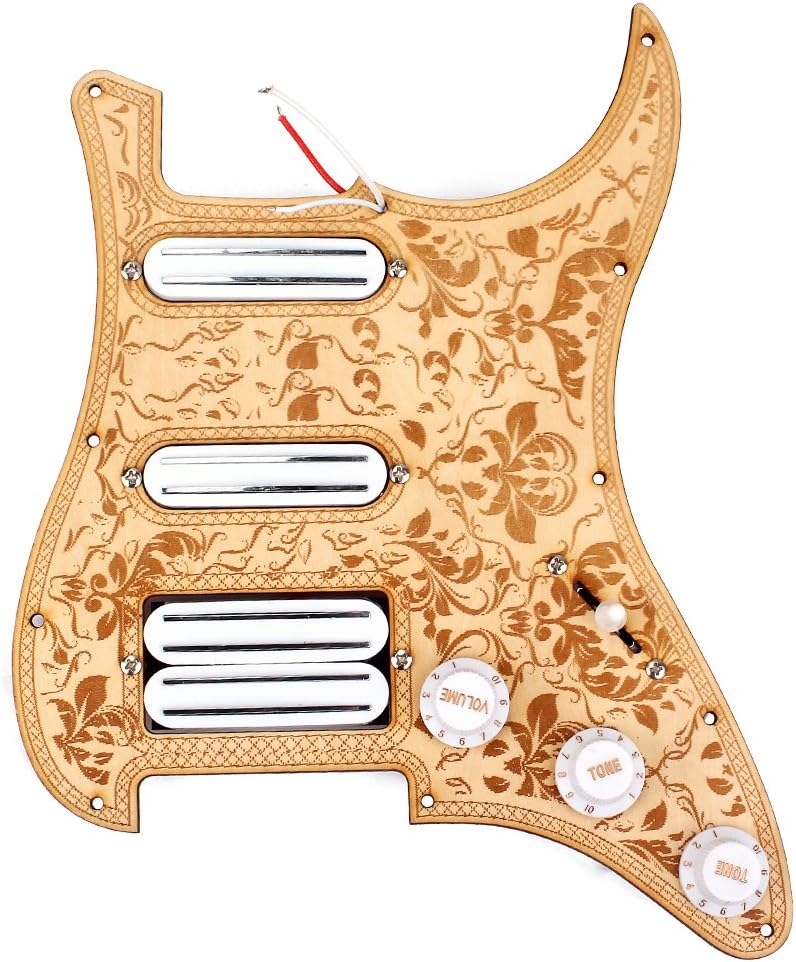 Alnicov 3-Ply SSH Prewired Loaded Pickguard Set Alnico V Humbucker Pickups Maple Pickguard Back Plate Scratch Plate for Strat ST Style Electric Guitar