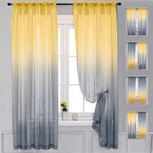 Yancorp 2 Panels Bedroom Curtain 63 inch Length Sheer Curtains Linen Yellow Grey Ombre Rod Pocket Drapes for Girls Living Room Mermaid Bedroom Nursery Kids Window DecorYellow Grey, 52"x63"