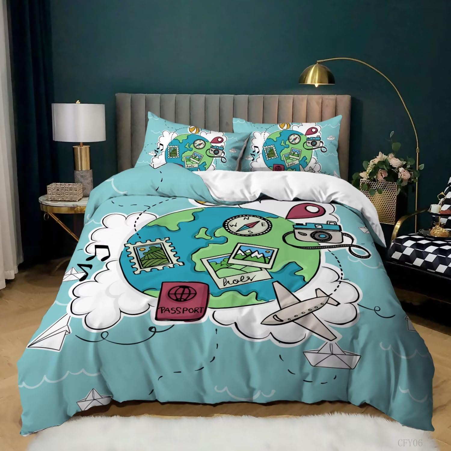 LoCzek Earth zestaw pościeli na łóżko super king-size, zestaw pościeli z zamkiem błyskawicznym, łatwa pielęgnacja, luksusowy zestaw pościeli z miękkiej mikrofibry, zawiera 1 poszewkę na kołdrę 260 x