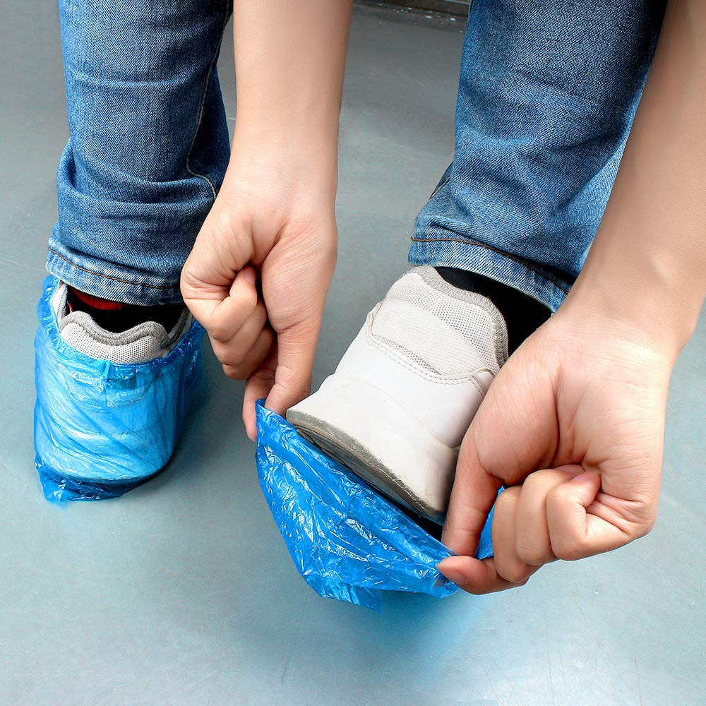 Copriscarpe usa e getta 200 pz in plastica blu resistente alla polvere
