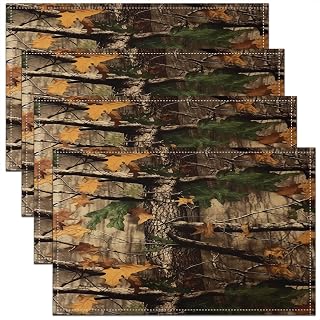 Feelyou Brown Branch Table Mats Placemat 12"x18" Leaf Pattern Placemats Set of 4 Leaf Branches Placemats for Dining Table Indoor Outdoor Kitchen Camo Table Decor Placemats Botanical