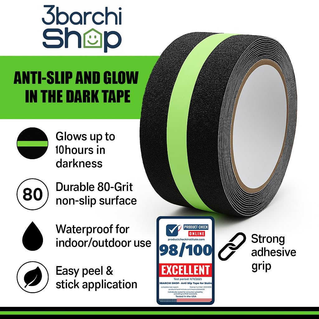 Glow in The Dark Anti Slip Tape for Stairs 2 Pack Safety Grip Strips 2in x 16.4ft Waterproof Non Skid Traction Tape for Indoor & Outdoor Steps Black with Bright Green Walk Caution Tape - Image 3