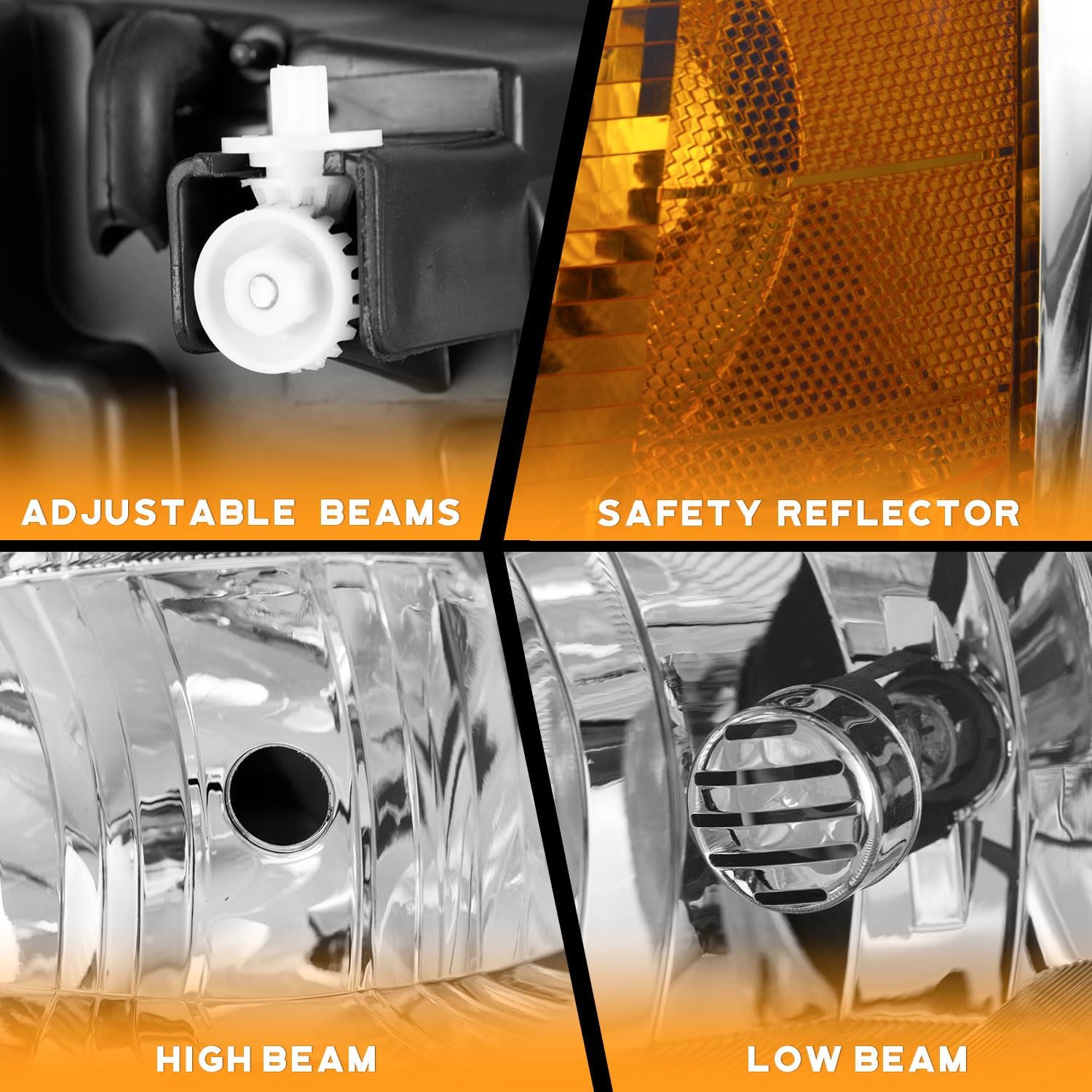 WEELMOTO headlights for 2002-2009 GMC Envoy/ 02-06 GMC Envoy XL / 2004-2005 GMC Envoy XUV Headlamp Replacement Chrome Housing Amber Reflector Driver & Passenger