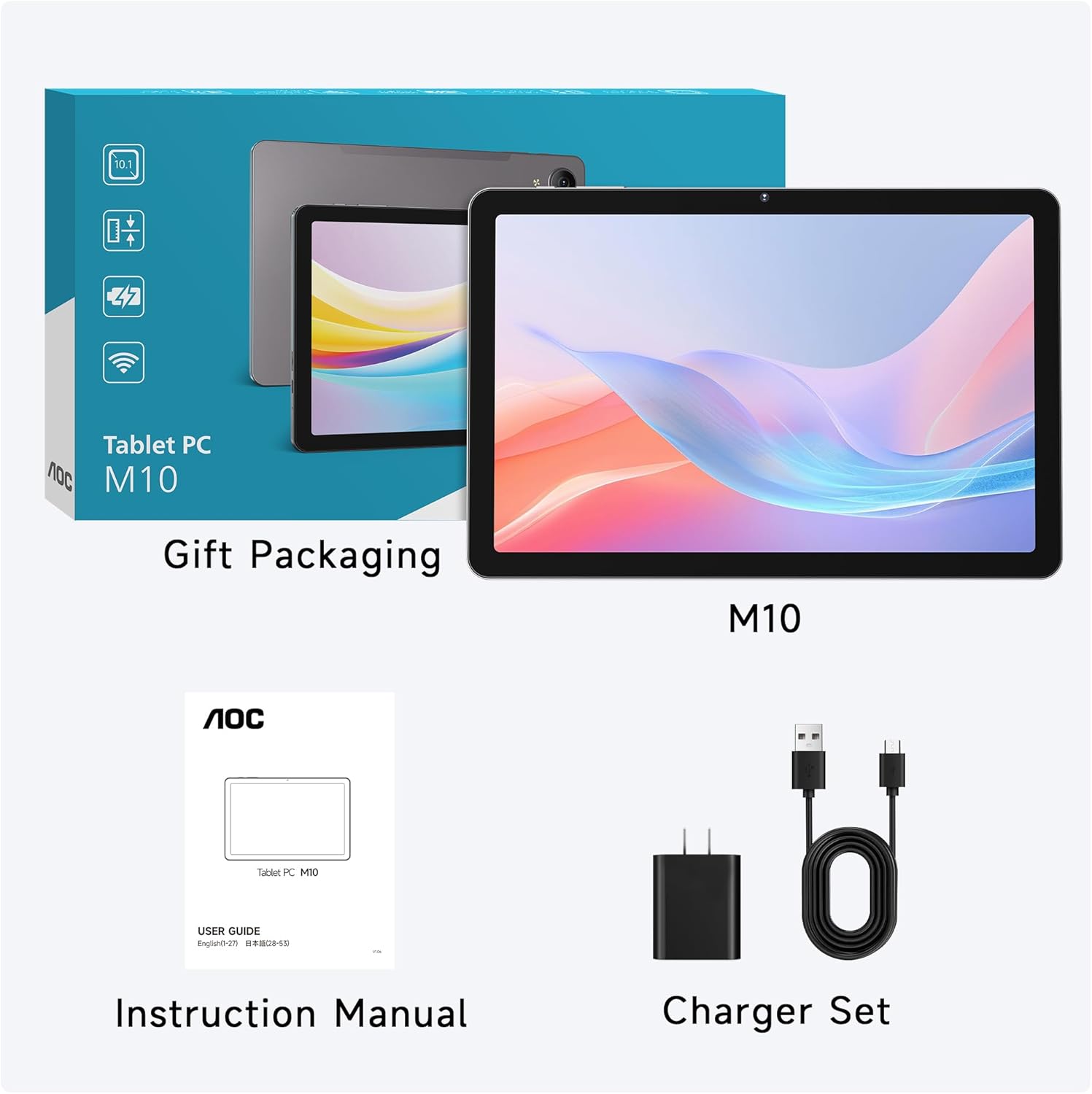 AOC 10.1 inch Android Tablet, Android 16 System, 120Hz Ultra-Smooth Display, 4GB RAM 128GB ROM (1TB Expandable), Octa-Core Processor, Widevine L1 for HD Streaming, Face Unlock, Slim Metal Body, GPS