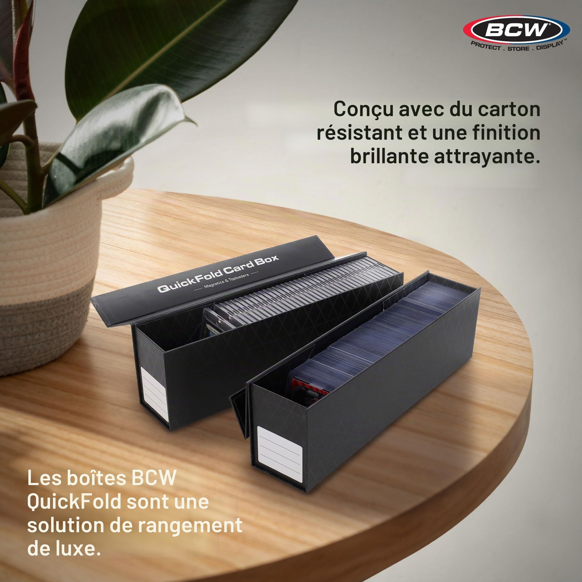 BCW QuickFold Lot de 3 boîtes de rangement pour cartes à fermeture magnétique pouvant contenir 850 à 1 200 cartes chacune – Convient aux chargeurs et aux porte-cartes magnétiques – Facile à assembler