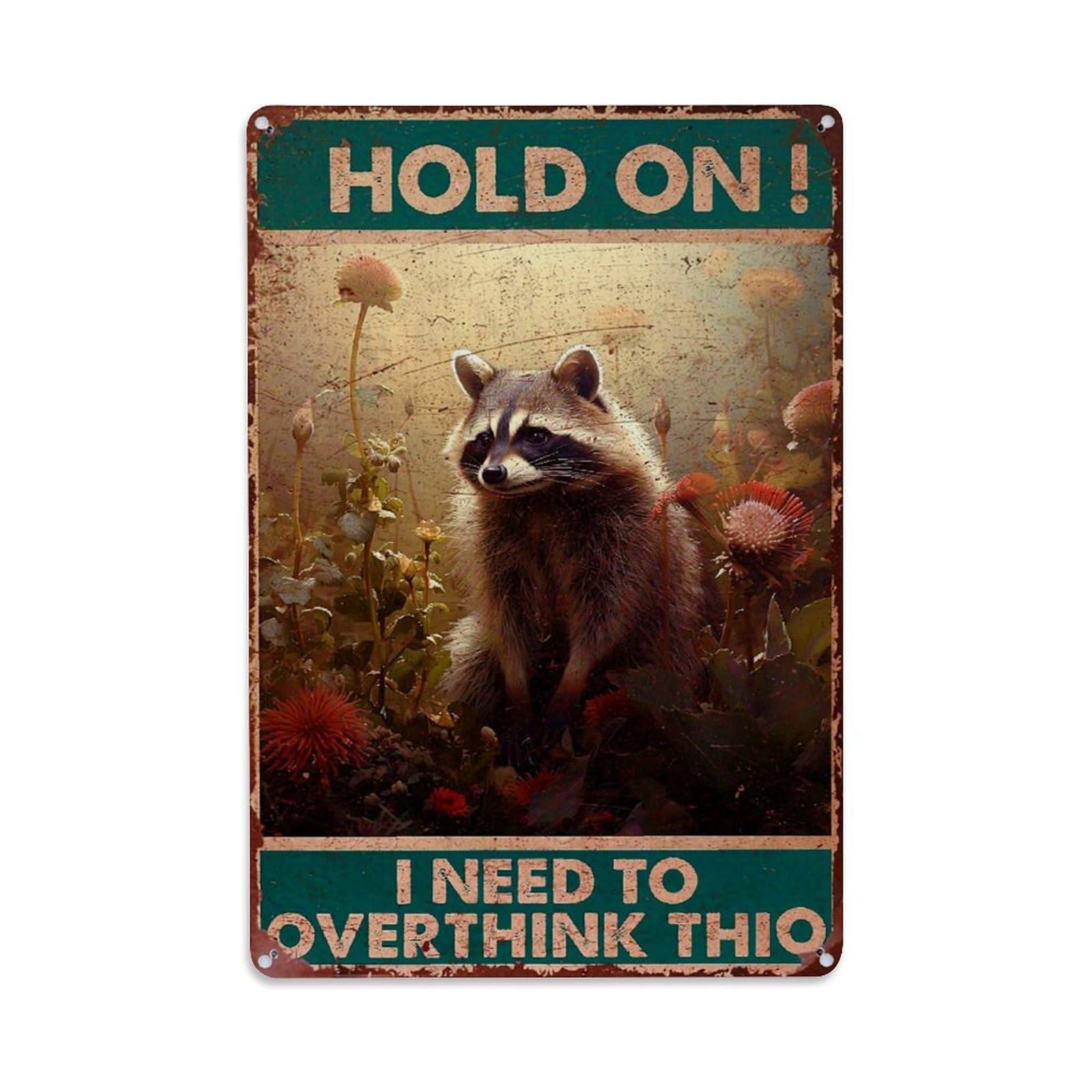 Jdyaojiesheng Vintage Raccoon In Field With Flowers Tin Sign Retro Metal Wall Decor Metal Poster, Home Bar Garage Farmhouse Cafe Wall Art Decoration 8X12inches