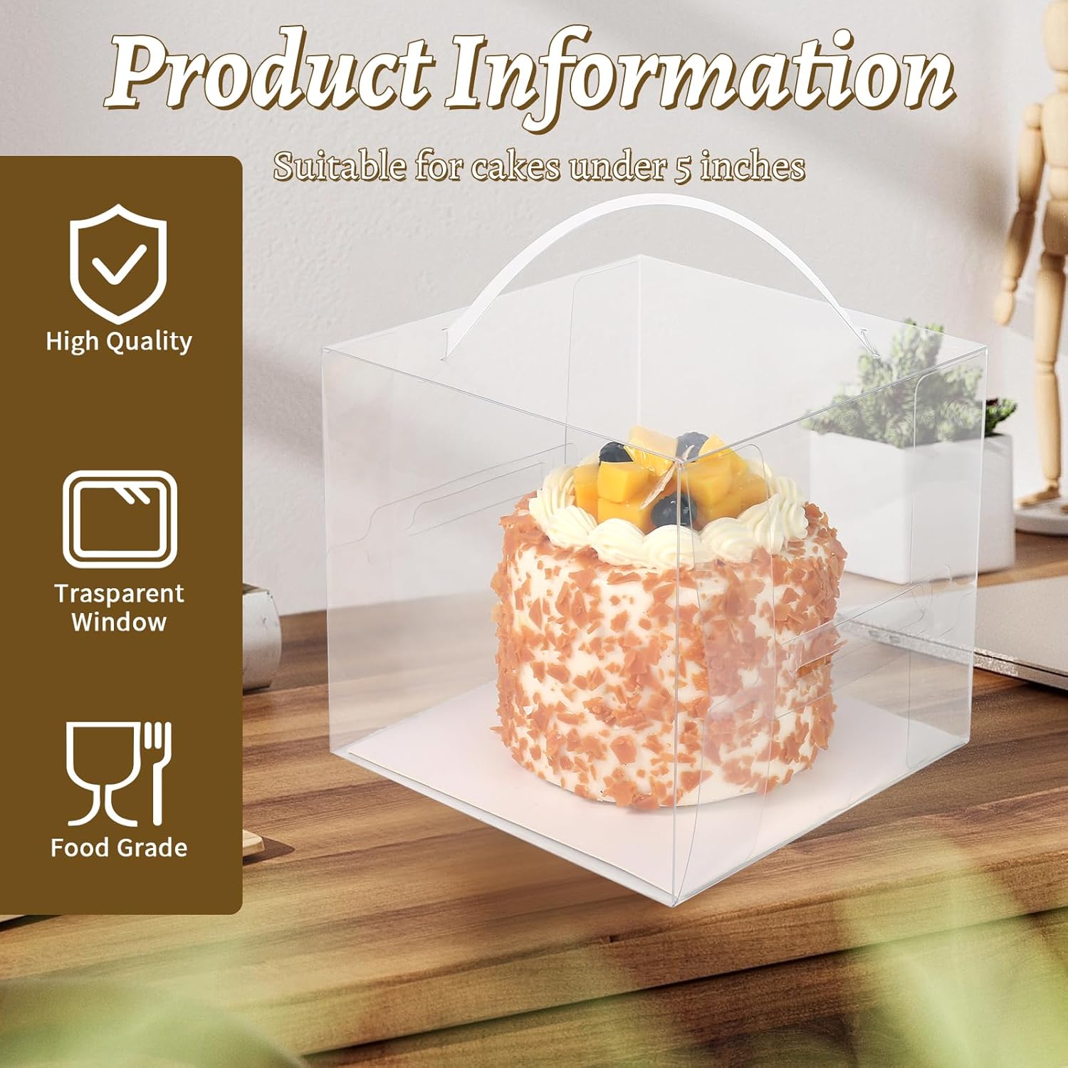 5 inch Clear Cake Boxes 30 Pack - Transparent Bakery Boxes with Handles for Cupcakes, Donuts, Chocolates & Party Treats - Perfect for Weddings, Birthdays Valentine'Day. (5 inch/30 pcs)