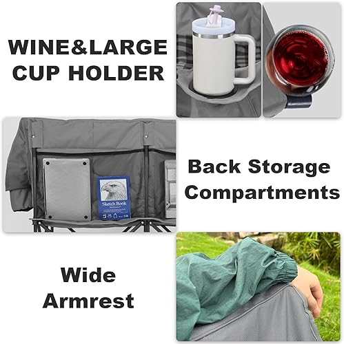 Miniatura 7 de Sillas de camping dobles, silla plegable, sofá de dos plazas de gran tamaño, sillas de campamento para 2 personas para adultos, sofá de campamento,