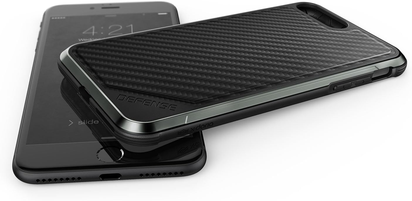 X-Doria iPhone 8 Plus & iPhone 7 Plus Case, Defense Lux - Military Grade Drop Tested, Anodized Aluminum, TPU, and Polycarbonate Case for Apple iPhone 8 Plus & 7 Plus, [Black Carbon Fiber]