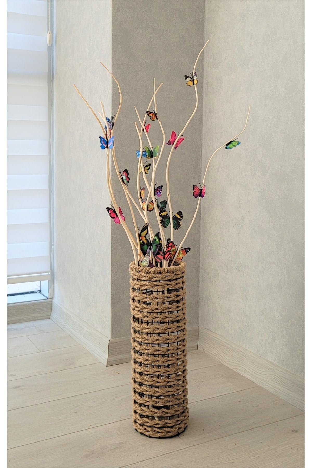 Hasır Örgü Vazo 60 cm, Doğal, Dekoratif Saksı