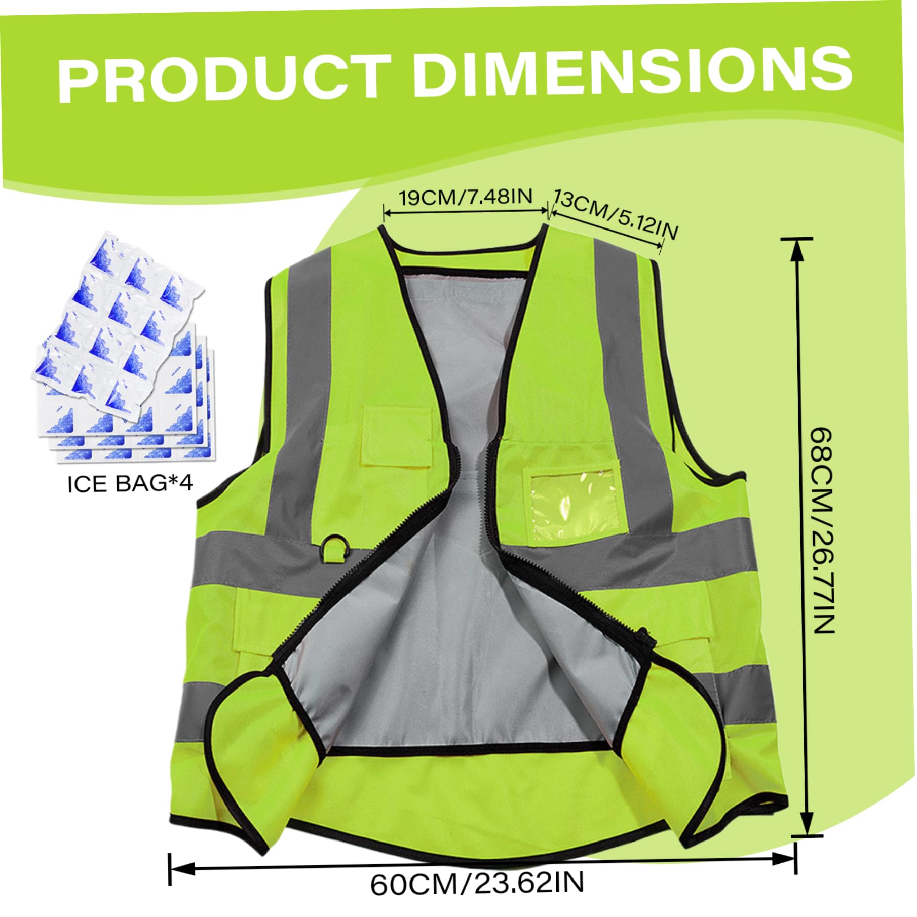 Chaleco de enfriamiento reflectante con 4 bolsas de hielo, chaleco de seguridad de alta visibilidad para hombres y mujeres, trabajo de enfriamiento de hielo con bolsillos para trabajos de constr