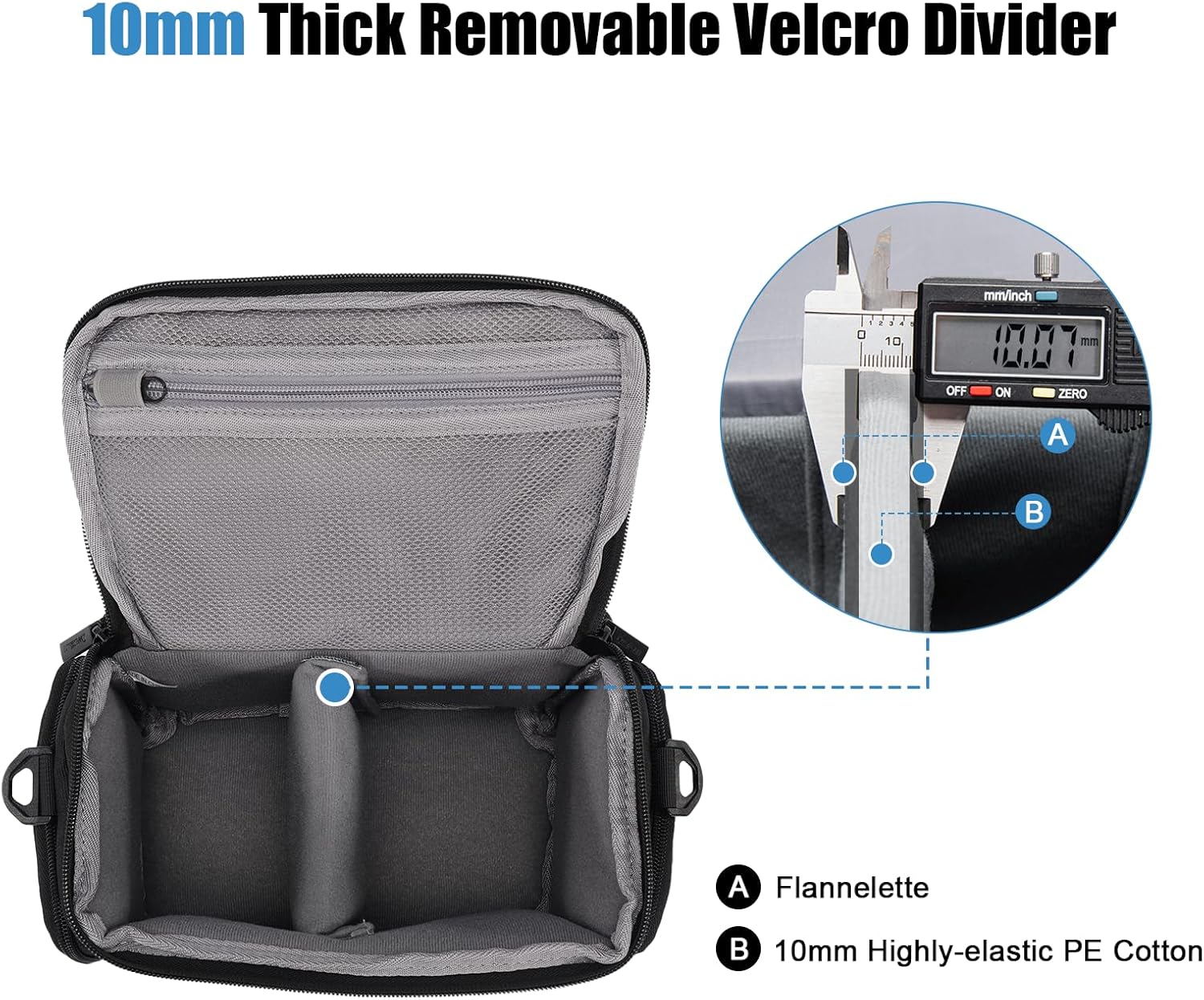 CADeN Compact Camera Shoulder Crossbody Bag Case Compatible for Nikon, Canon, Sony SLR/DSLR Mirrorless Cameras and Lenses Waterproof(1.0 S, Black) - Image 3