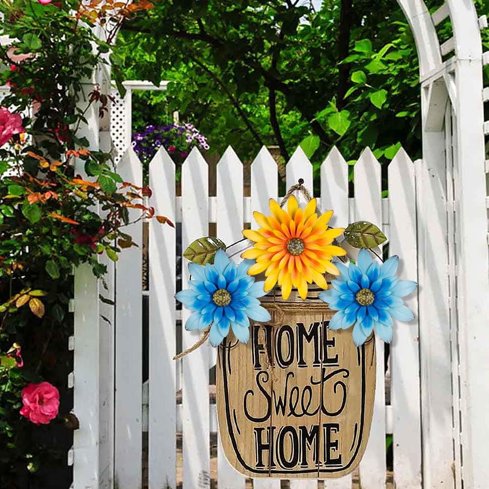 Keygift 12” Metal Flower Wall Decor, Handcrafted Multiple Layers Yellow Floral Wall Art Hanging Decoration For Garden, Yard, Fence, Kitchen, Living room, Bedroom, Bathroom