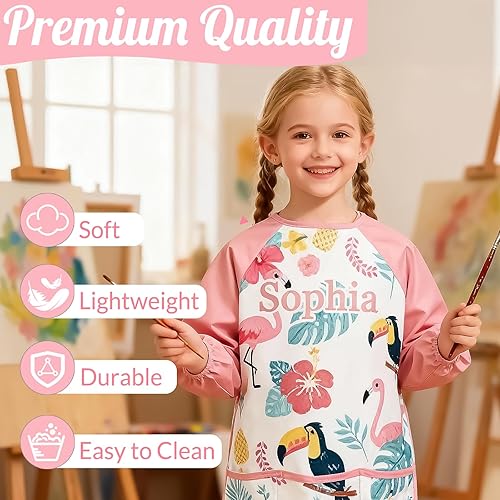 Miniatura 5 de Delantal de pintura para niños con nombre personalizado para niños, impermeable, manga larga para artista, bata de arte personalizada