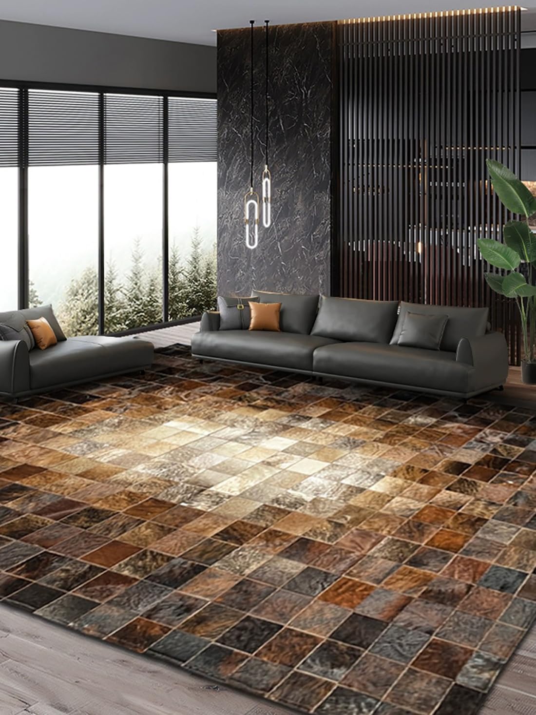 R&RENXIA Tapis en Peau de Vache Patchwork brésilien - Tapis pour Chambre, Salon, Salle à Manger, Cuisine, Bureau - 90×120cm
