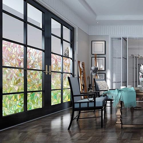 Miniatura 5 de RockRose Película de privacidad para ventana, diseño de arco iris, adhesivo 3D, vinilo decorativo para ventana, adhesivos estáticos, adhesivos no