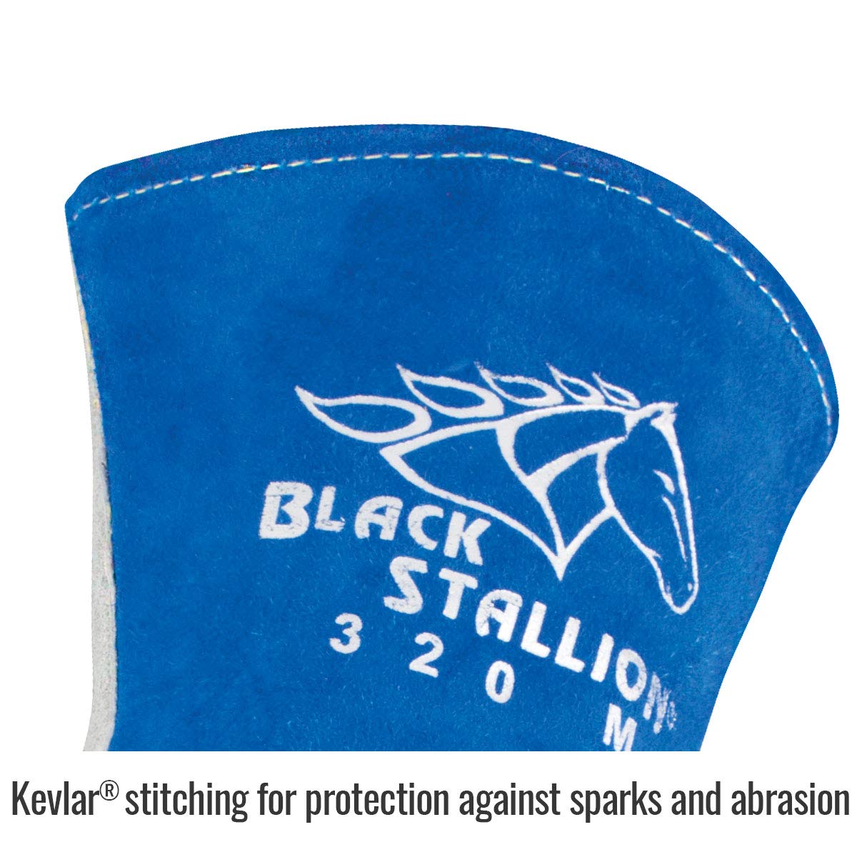 Black Stallion (320 CushionCore Lined Stick Glove, Premium Side Split Cowhide Leather, CushionCore Padded Liner, Heat Resistant, Kevlar Stitching, X-Large, Blue/White