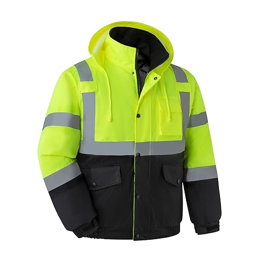 Ubon High Visibility Winter Safety Jackets for Men, Waterproof Reflective Hi Vis Construction Worker Jacket for Cold Weather, Yellow, X-Large