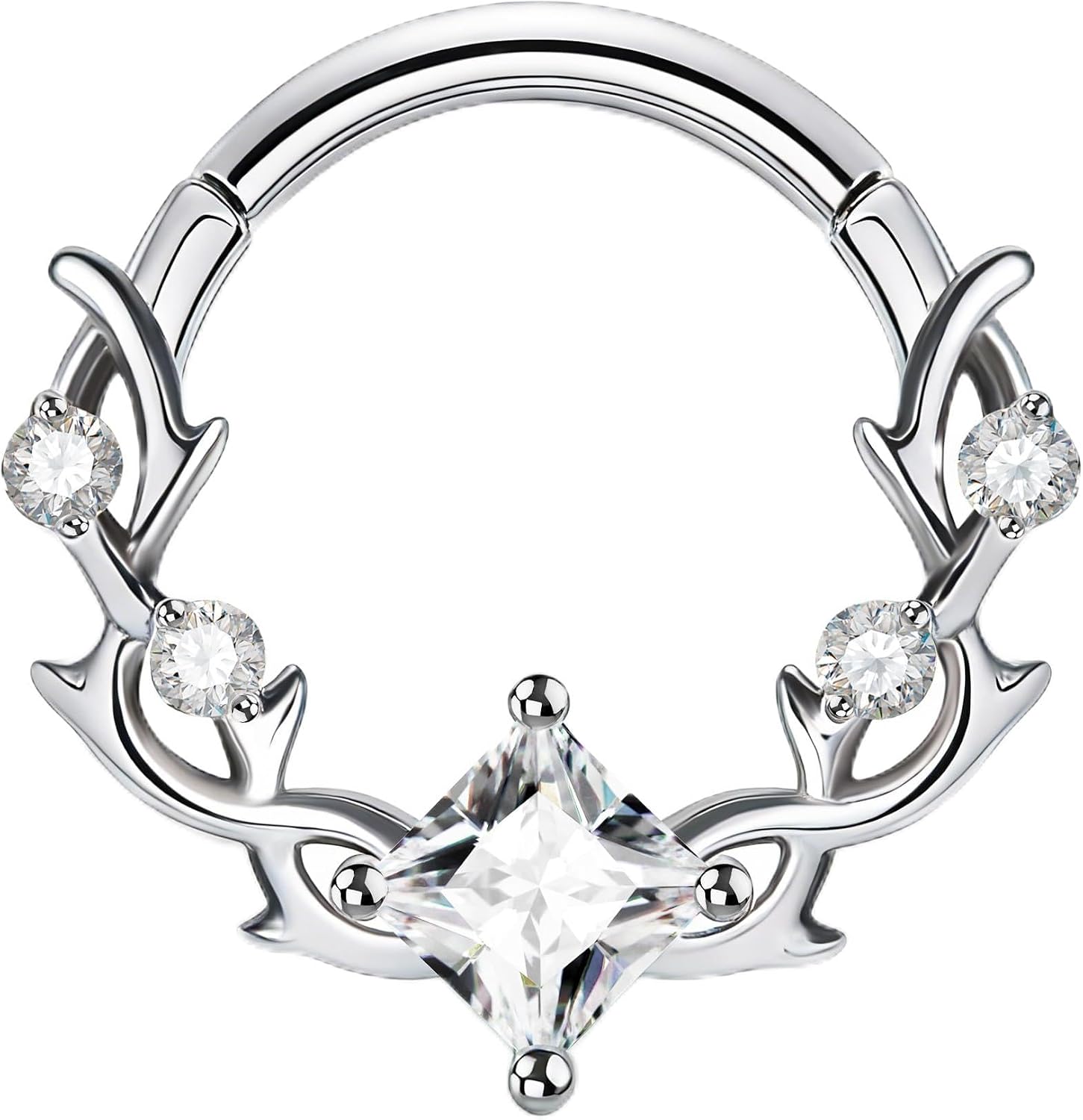 Jewseen Vines Septum Ring 16G Dainty Square Diamond Septum Jewelry Stainless Steel Helix Daith Earrings 8MM 10MM Daith Piercing Jewelry Surgical Steel