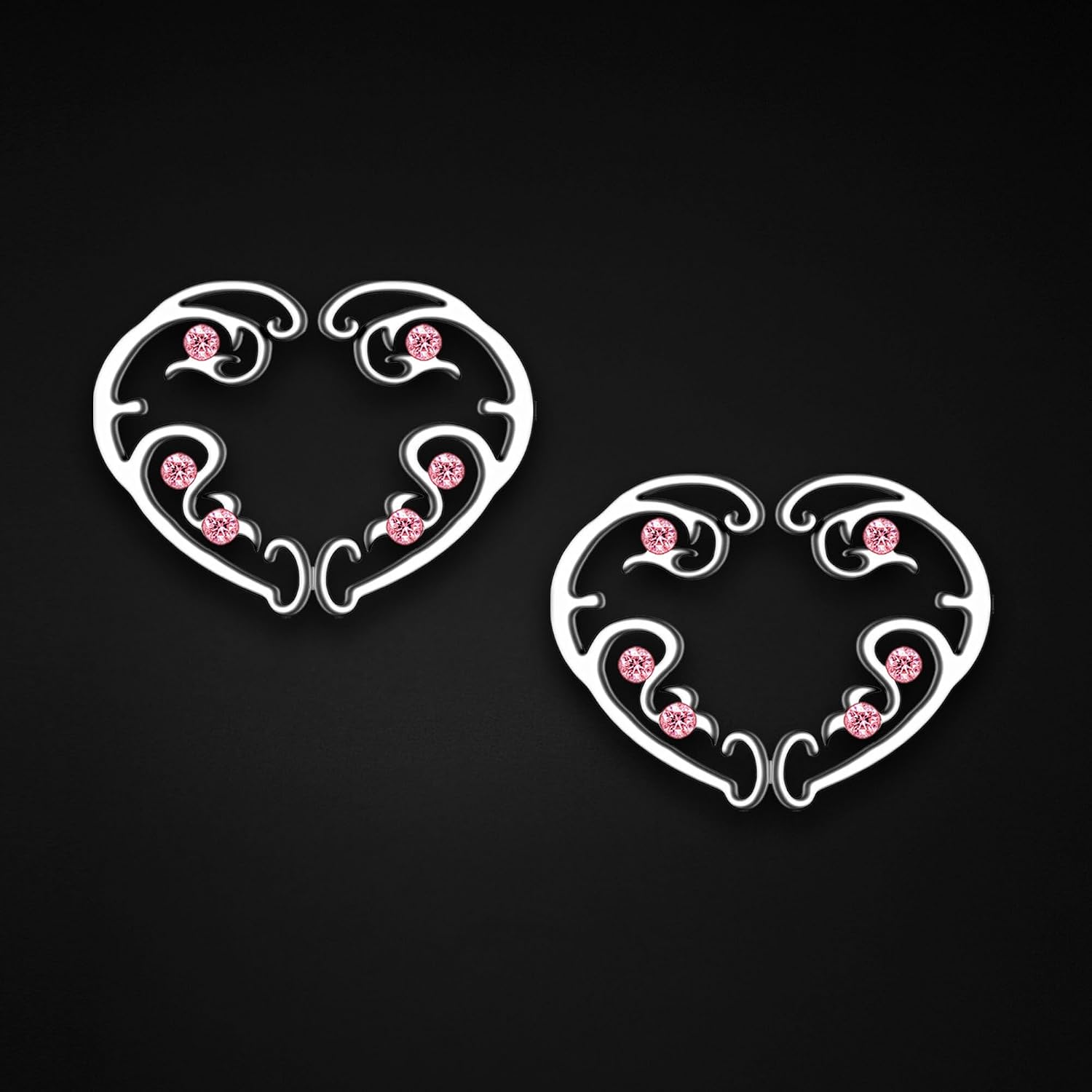Silver Plated Nipple Clips in Heart Shape with Zirconia, Weights Fetish Jewelry Clamps Faux Piercing