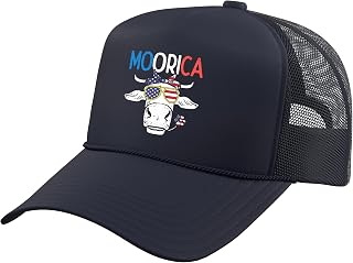 Moorica Cow US Flag Sunglasses Bandana Cute 4th of July Farm Trucker Hat with Adjustable Mesh Back