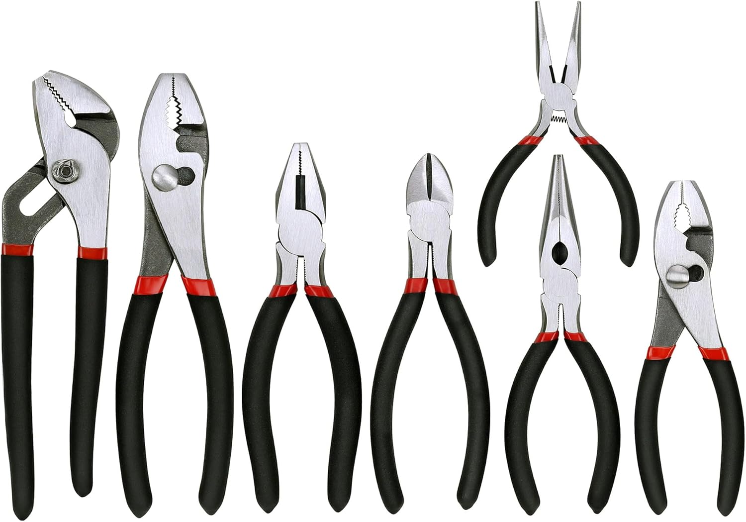 FASTPRO 7-piece Utility Pliers Set, Includes Slip Joint, Long Nose, Diagonal, Groove Joint, Linesman, and Mini Long Nose Pliers, Dipped Handle
