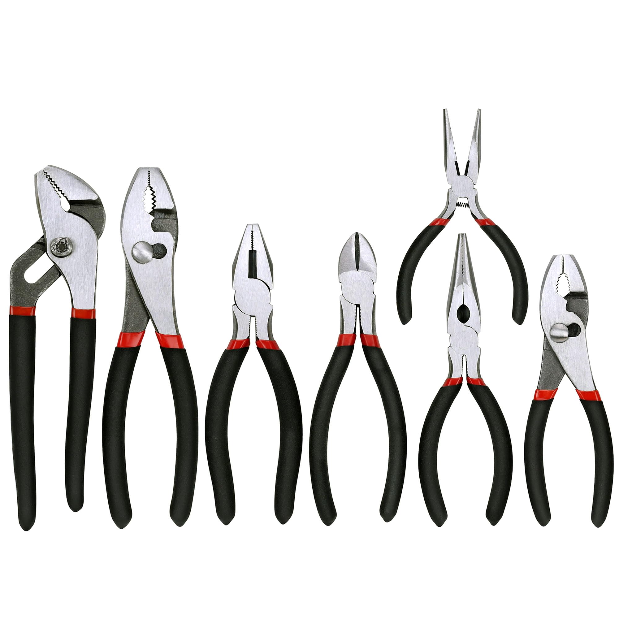 FASTPRO 7-piece Utility Pliers Set, Includes Slip Joint, Long Nose, Diagonal, Groove Joint, Linesman, and Mini Long Nose Pliers, Dipped Handle