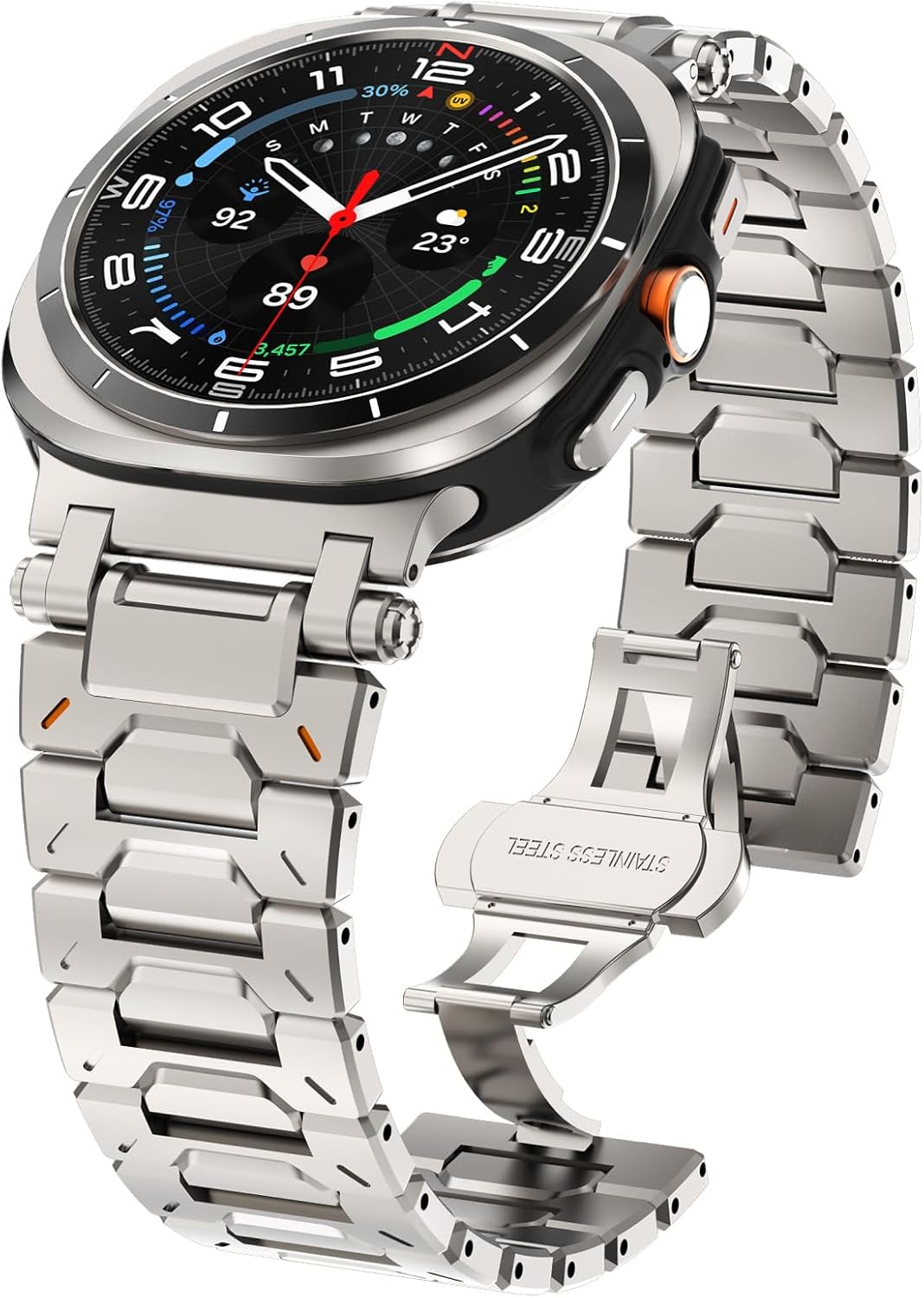 WINGLE Stainless Steel Band for Galaxy Watch Ultra Bands 47mm 2025/2024 Men Rugged Durable Armor Metal Band Classy Casual Business Samsung Galaxy Watch Ultra Bands Butterfly Folding Clasp, Titanium