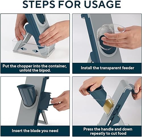 Miniatura 4 de Eletronova Cortadora de mandolina azul, cortador de verduras, cortador de papas fritas, hoja de acero inoxidable, cuerpo de plástico