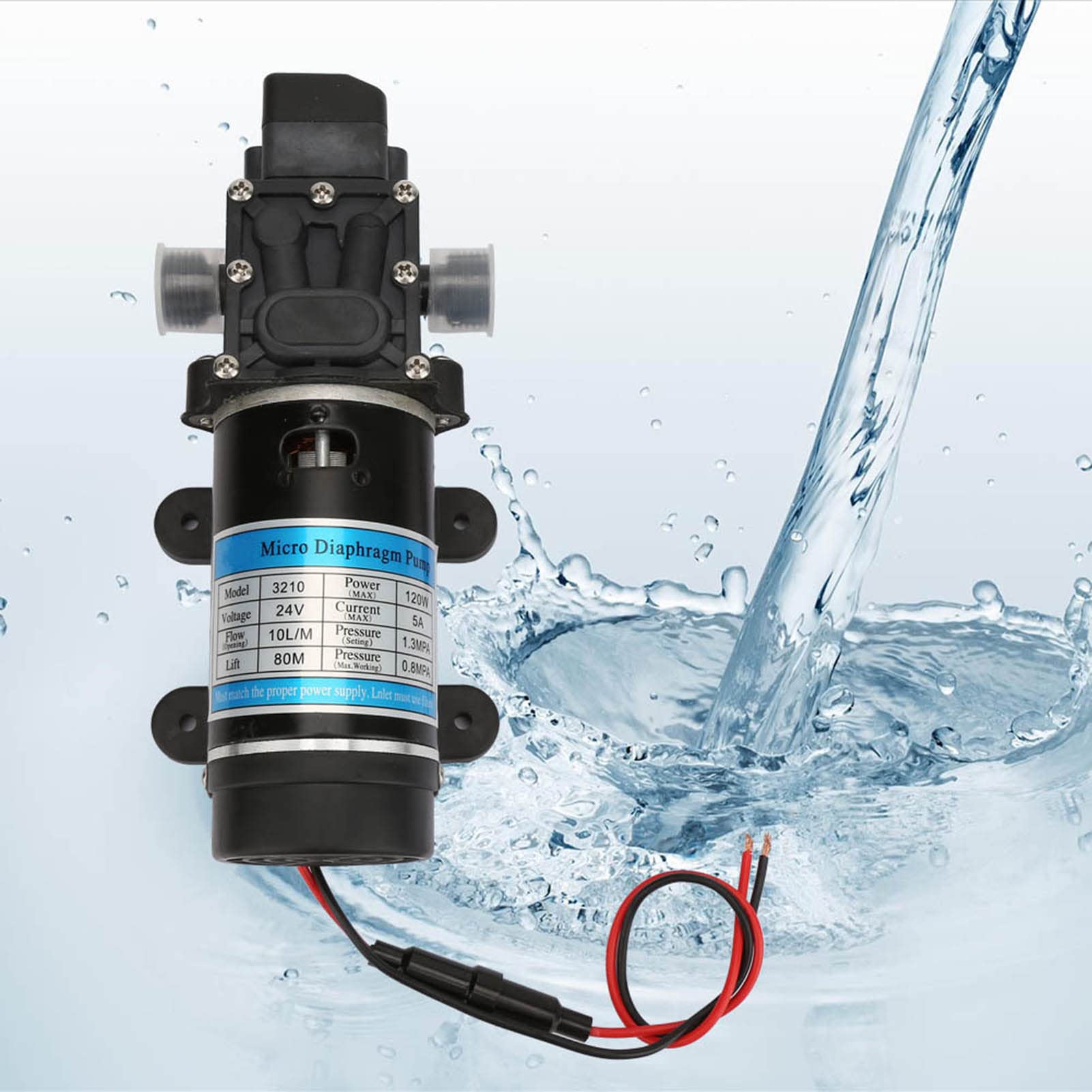 Pumpe 24V Selbstansaugend 120 W Elektrische Wasserpumpe, 10 L/M, Selbstansaugende Membranpumpe Mit Überstromschutz, Weit Verbreitet In Hochdruckreinigern, Pestizidspritzen (24V 3210Yd-24-120Fs)