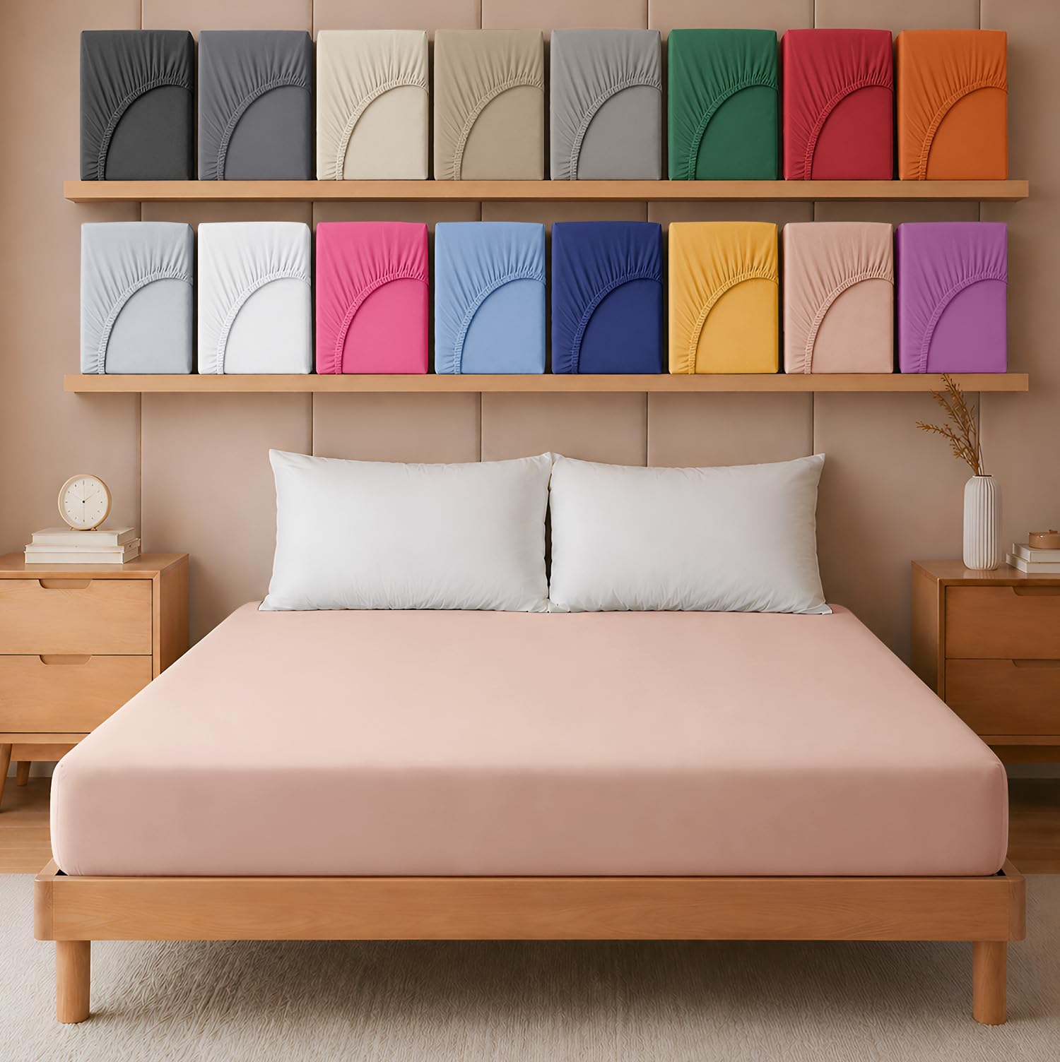 Hafaa Single Fitted Sheet – Easy Care 25 cm Deep Brushed Microfibre Elastic Peach Fitted Bed Sheets- Shrinkage and Fade Resistant (91 x 191 cm)