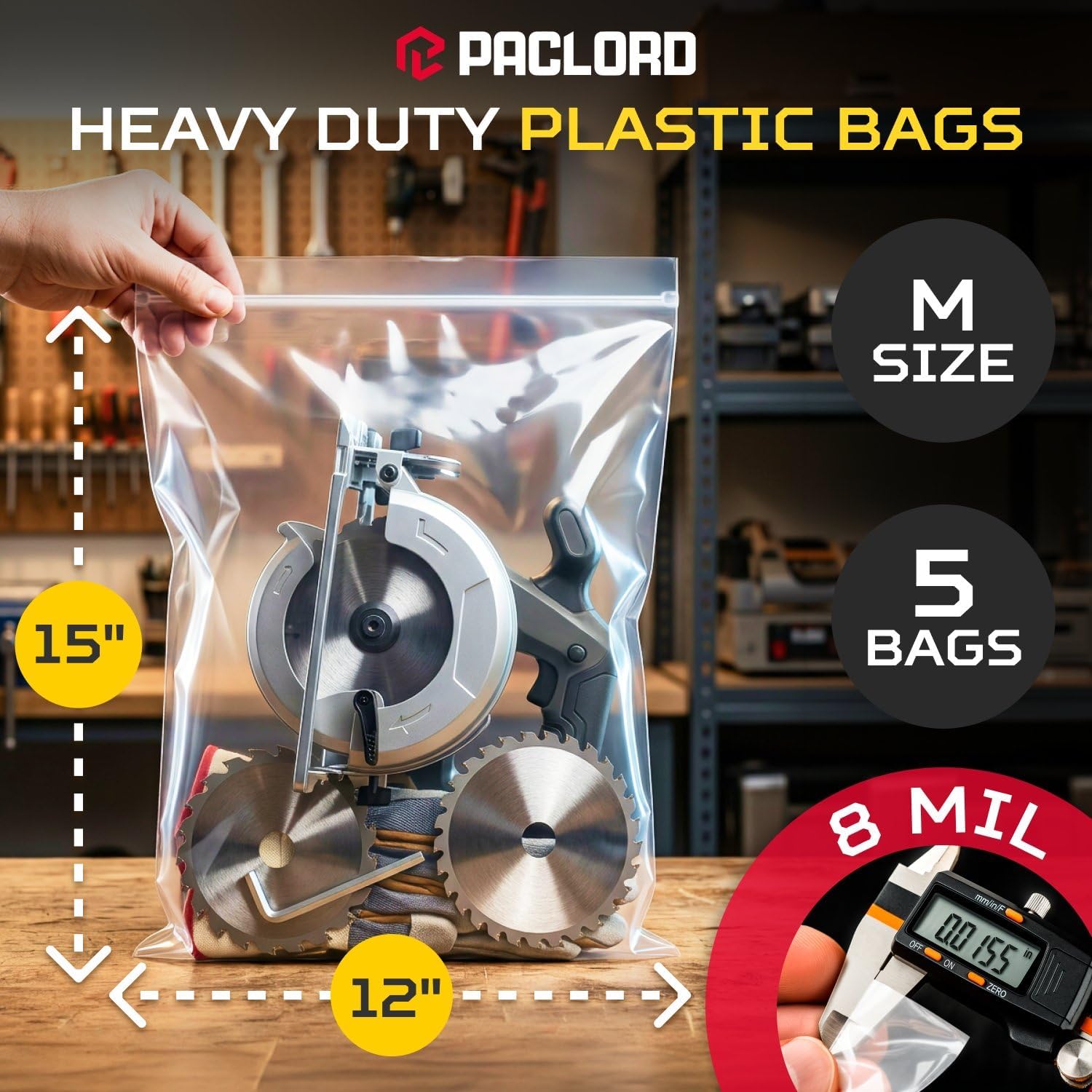 12" x 15" Heavy-Duty Zip Medium Plastic Bags, 5 Count image 2