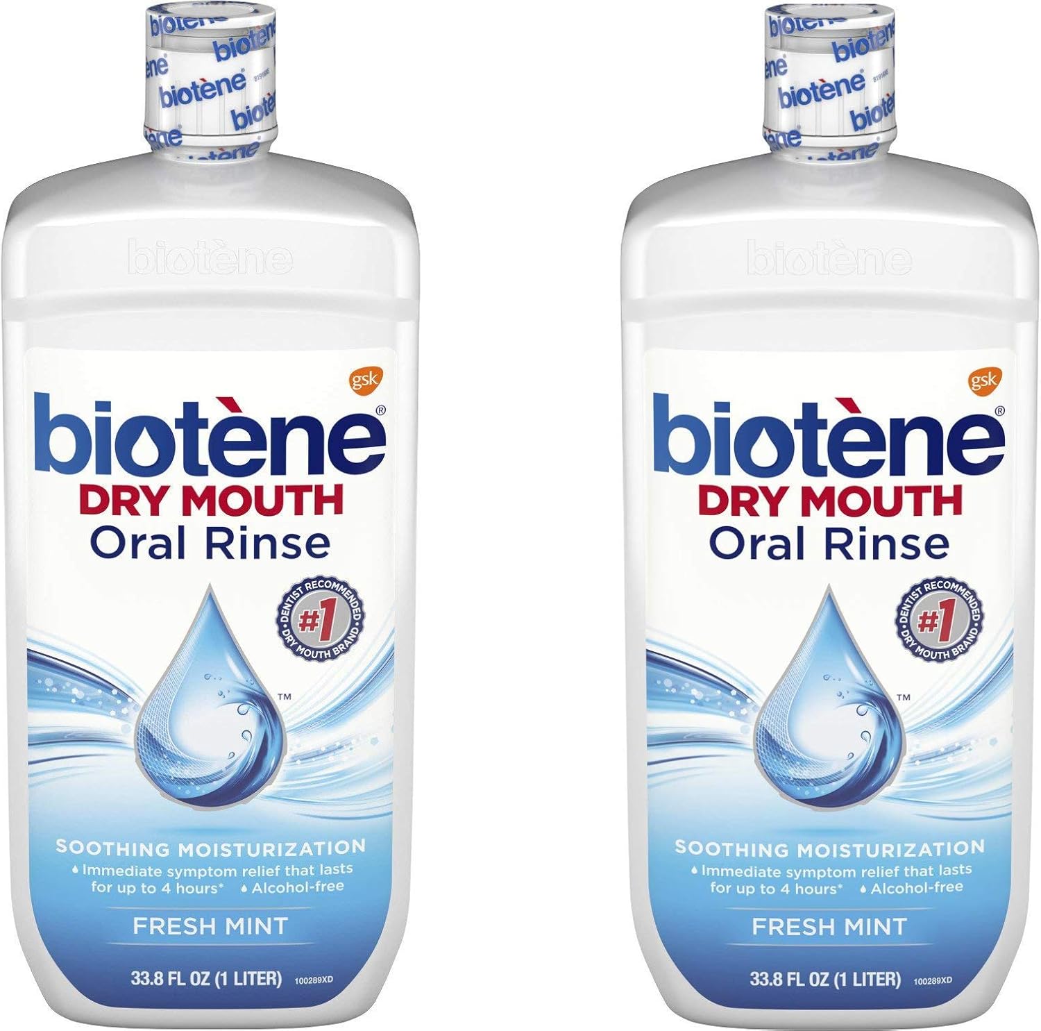 Biotene Fresh Mint Moisturizing Oral Rinse Mouthwash, Alcohol-Free, for Dry Mouth, 33.8OZ - Pack of 2