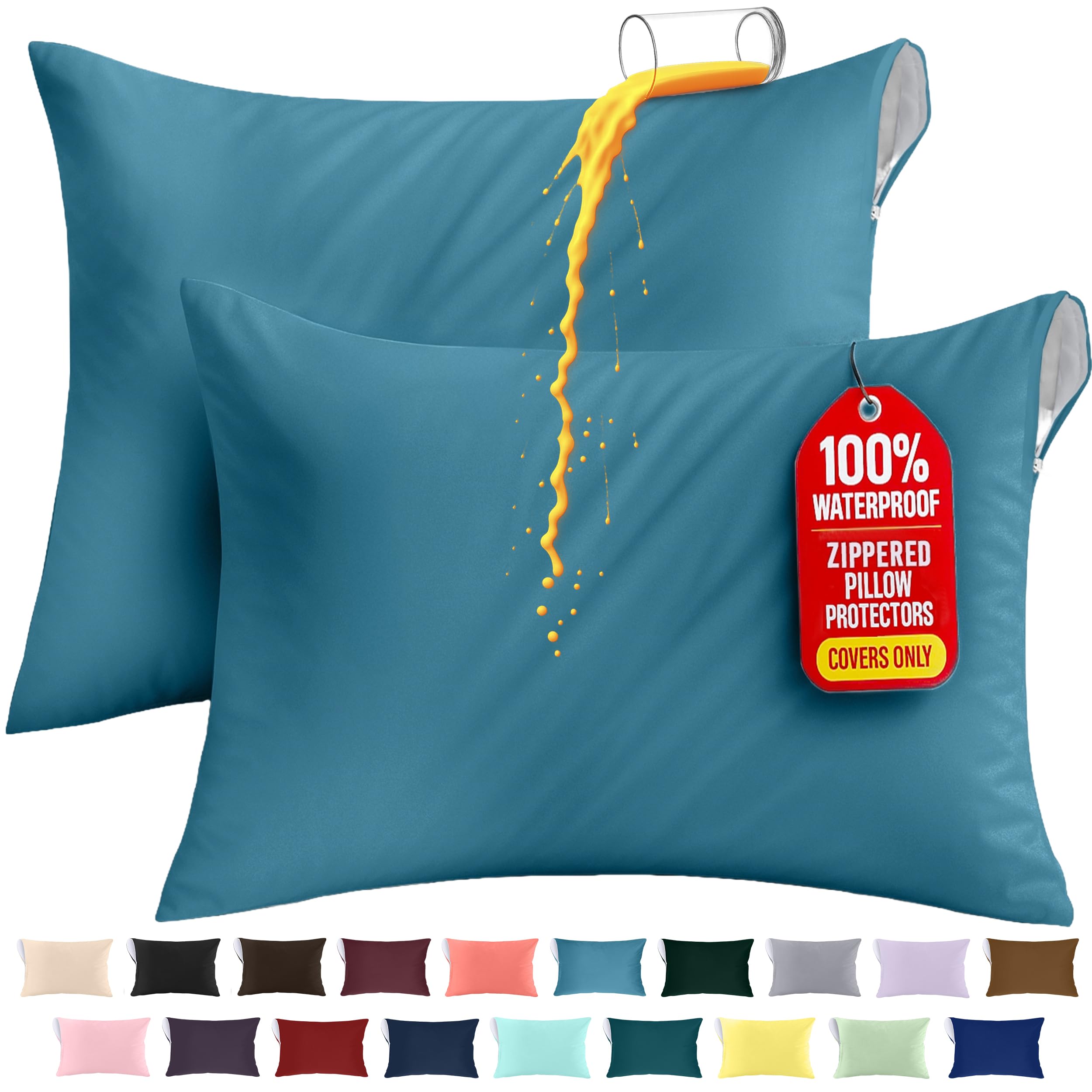 Utopia Bedding Premium 100% Waterproof Pillow Protectors with Zipper Standard Size (Set of 2), Bed Bug and Dust Mite Proof Zippered Pillow Covers, Pillow Encasement Cases, Denim Blue