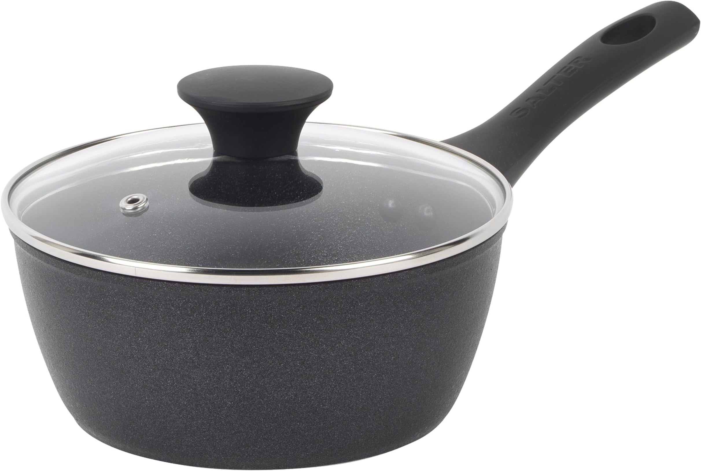Salter BW09323 Megastone Noir 18cm Forged Aluminium Saucepan, Non-Stick, Suitable for All Hob Types Including Induction, Dishwasher & Metal Utensil Safe, PFOA Free,