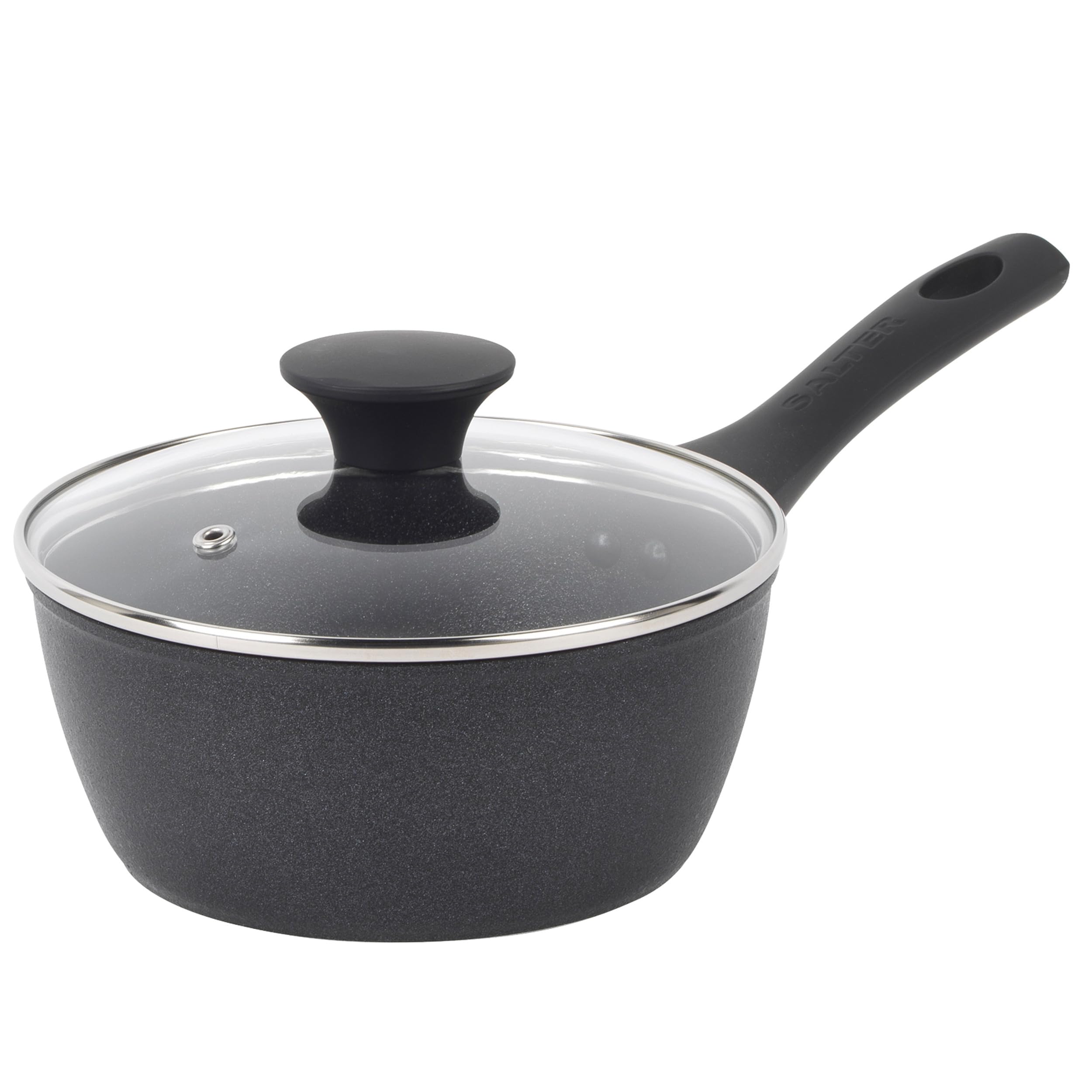 Salter BW09323 Megastone Noir 18cm Forged Aluminium Saucepan, Non-Stick, Suitable for All Hob Types Including Induction, Dishwasher & Metal Utensil Safe, PFOA Free,